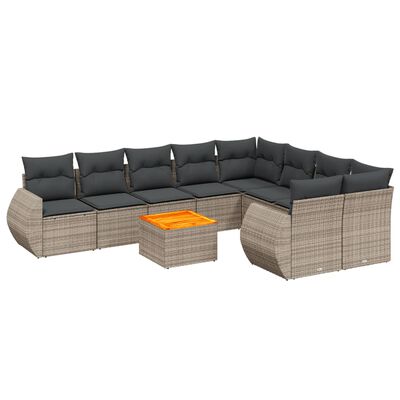 vidaXL Градински комплект диван с възглавници 10 части сив полиратан