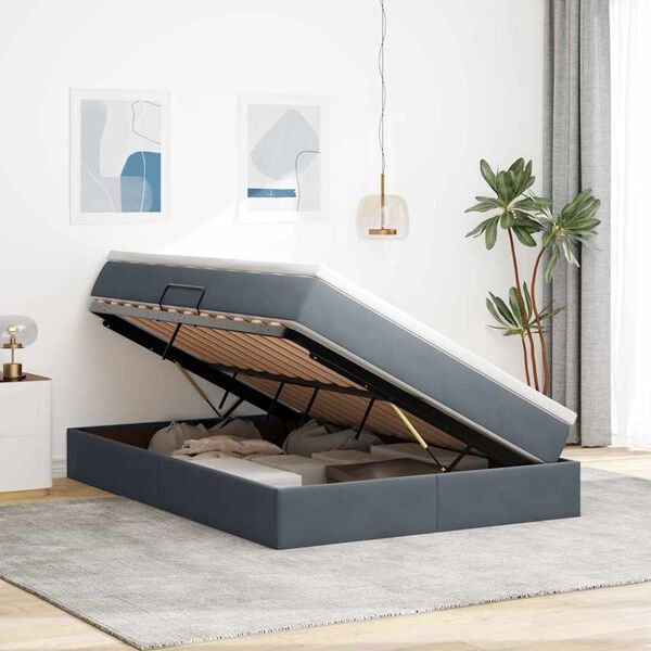 vidaXL Легло с място за съхранение и матрак Тъмен сив 140 x 200 cm