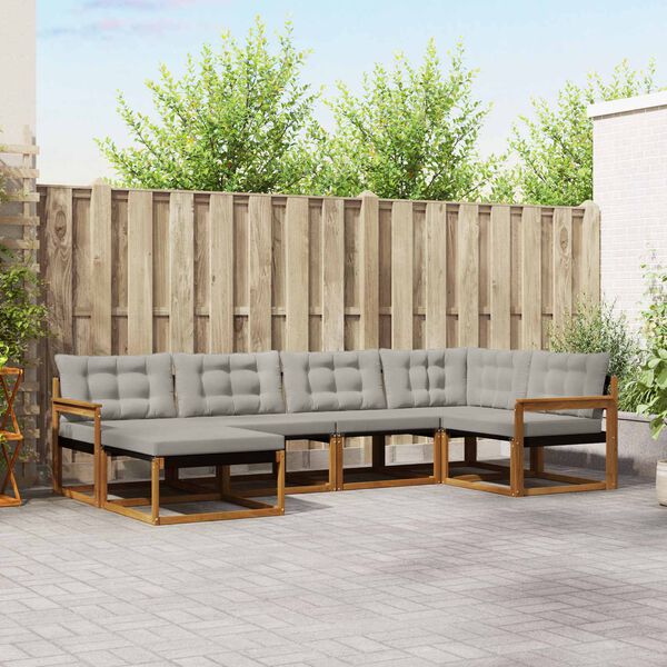 vidaXL Комплект дивани за открито 6 pcs Естествено и светло сиво