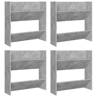 vidaXL Стенни шкафове за обувки, 4 бр, бетонно сиво, 60x18x60 см, ПДЧ