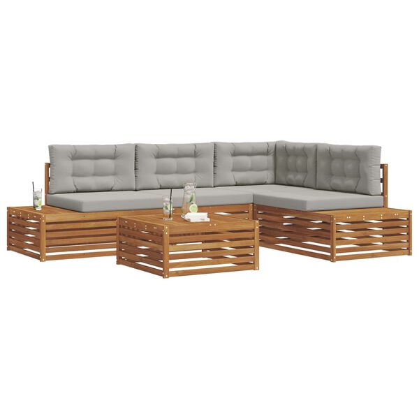 vidaXL Комплект дивани за открито 5 Брой Естествено и светло сиво