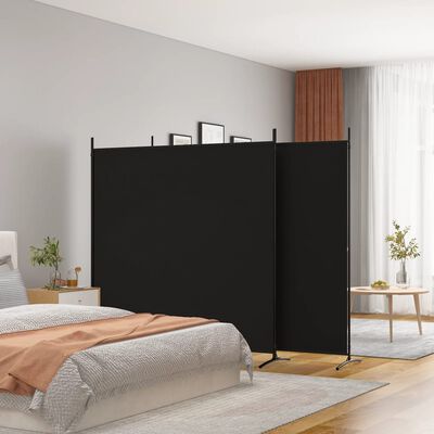 vidaXL Параван за стая, 3 панела, черен, 525x180 см, плат