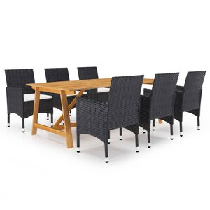 vidaXL Градински трапезен комплект, 7 части, черен