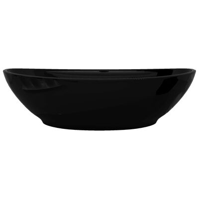 vidaXL Керамична овална мивка с преливник и отвор за смесител, черна