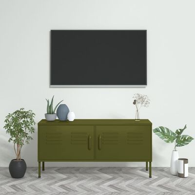 vidaXL ТВ шкаф, маслиненозелен, 105x35x50 см, стомана