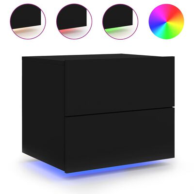 vidaXL Нощно шкафче за стена с LED светлини, черно