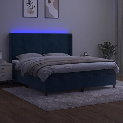 vidaXL Боксспринг легло с матрак и LED, тъмносиньо, 180x200 см, кадифе