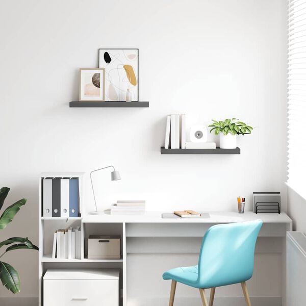 vidaXL Окачени стенни рафтове, 2 бр, сив гланц, 60x23,5x3,8 см, МДФ