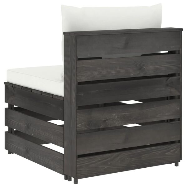 vidaXL Секционен среден диван с възглавници, сиво импрегнирано дърво