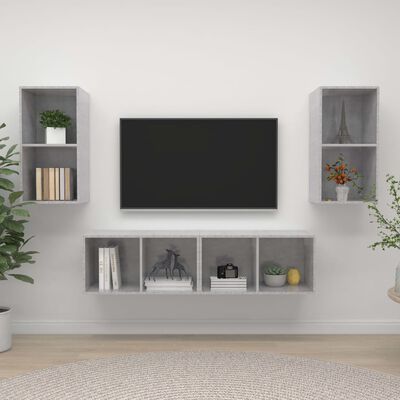 vidaXL ТВ шкафове за стенен монтаж, 4 бр, бетонно сиви, ПДЧ