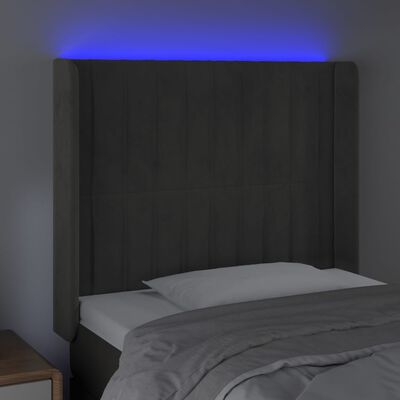 vidaXL LED горна табла за легло, тъмносива, 93x16x118/128 см, кадифе