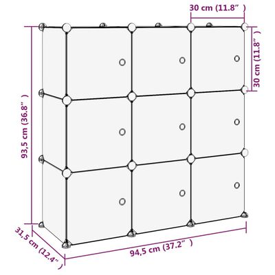 vidaXL Органайзер с кубични отделения и врати, 9 куба, черен, PP