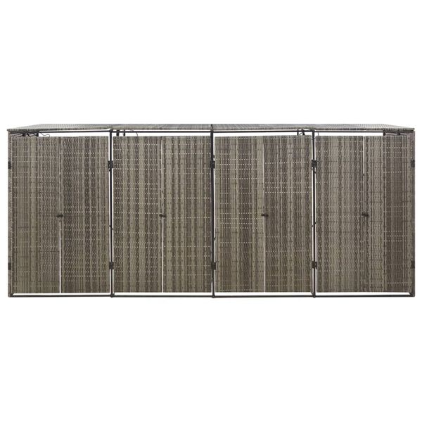 vidaXL Четворен навес за кошове за боклук сив 274x80x117 см полиратан