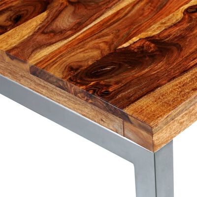 vidaXL Трапезна маса/бюро от масивно шишамово дърво, стоманени крака