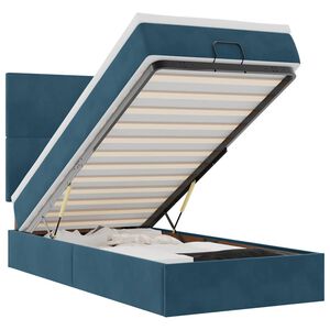 vidaXL Османска легло с матраци и LED, тъмносиньо, 90x190 см, кадифе