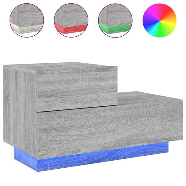 vidaXL Нощно шкафче с LED осветление, сив сонома, 70x36x40,5 см