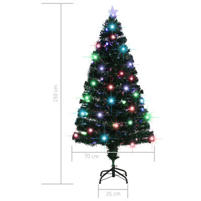 vidaXL Готова осветена коледна елха със стойка 150 см оптично влакно