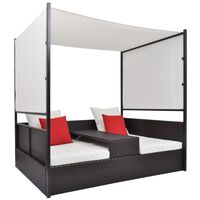 vidaXL Градинско легло с балдахин, кафяво, 190x130 см, полиратан