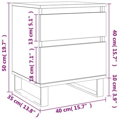 vidaXL Нощно шкафче, бял гланц, 40x35x50 см, инженерно дърво