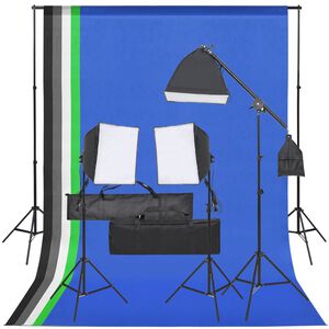 vidaXL Фотографски комплект за студио с комплект лампи и фон