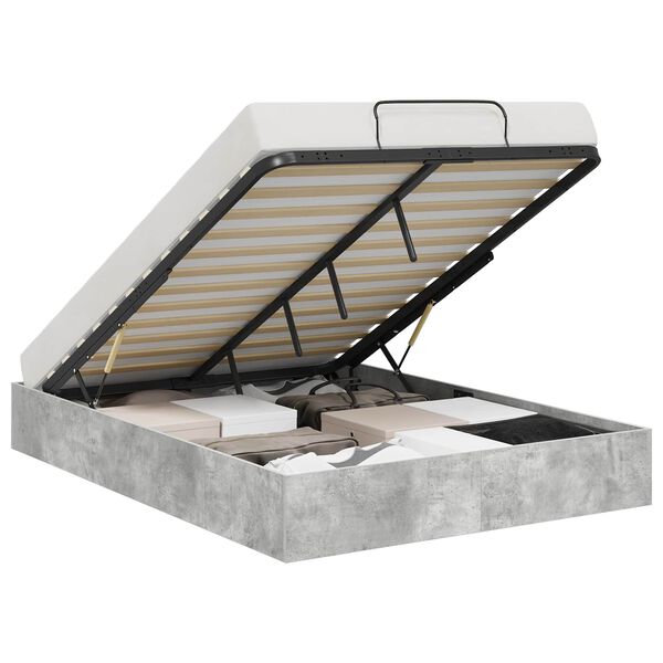 vidaXL Отоманско легло със съхранение Бетонно Сиво 135 x 190 cm