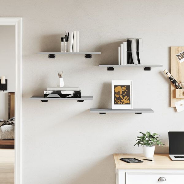 vidaXL Стенни рафтове 4 бр сив сонома 60x30x1,5 см инженерно дърво