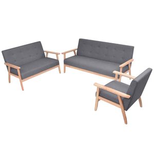 vidaXL Комплект дивани и кресло, 3 части, плат, тъмносиви