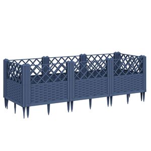 vidaXL Градинска кашпа с колчета, синьо сив, 123,5x43,5x43,5 см, PP
