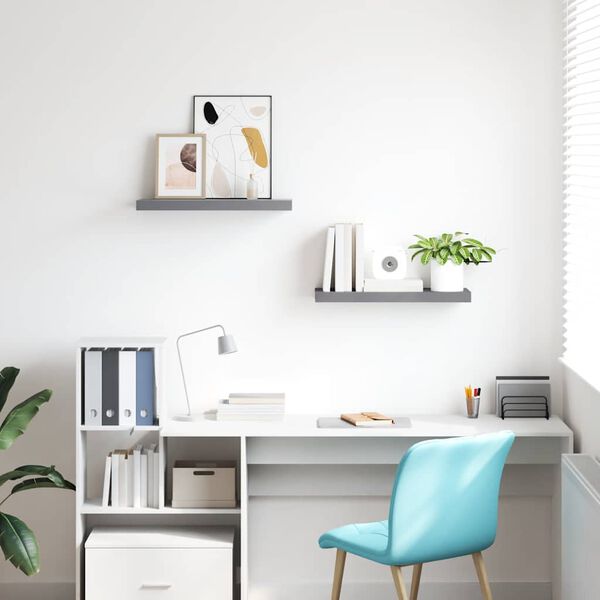 vidaXL Окачени стенни рафтове, 2 бр, сиви, 60x23,5x3,8 см, МДФ