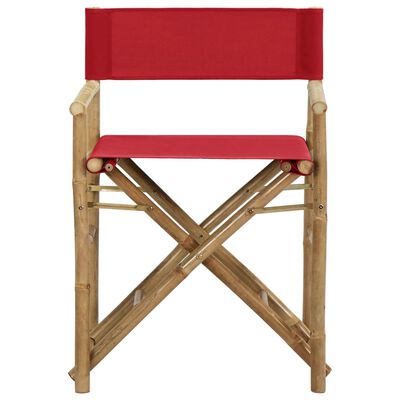 vidaXL Сгъваеми режисьорски столове, 2 бр, червени, бамбук и текстил