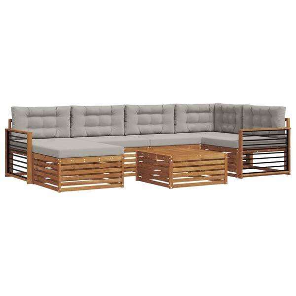 vidaXL Комплект дивани за открито 7 pcs Естествено и светло сиво