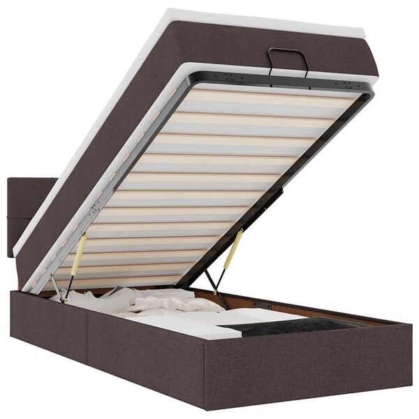 vidaXL Османска легло с матрак и LED, тъмнокафяво, 90x200 см, плат
