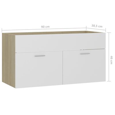 vidaXL Долен шкаф за мивка, бяло и дъб сонома, 90x38,5x46 см, ПДЧ