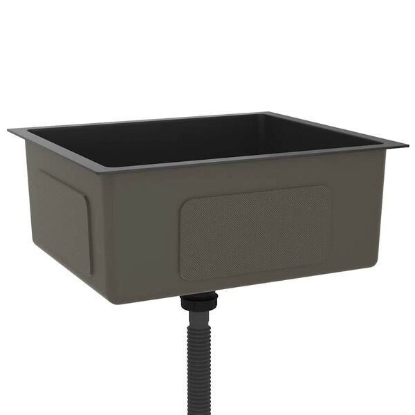 vidaXL Ръчно изработена кухненска мивка, черна, неръждаема стомана