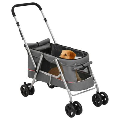vidaXL Сгъваема количка за кучета, сива, 100x49x96 см, ленен плат