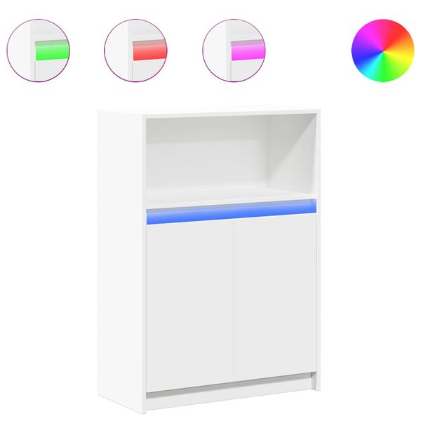 vidaXL Сайдборд с LED, бял, 72x34x100 см, инженерно дърво