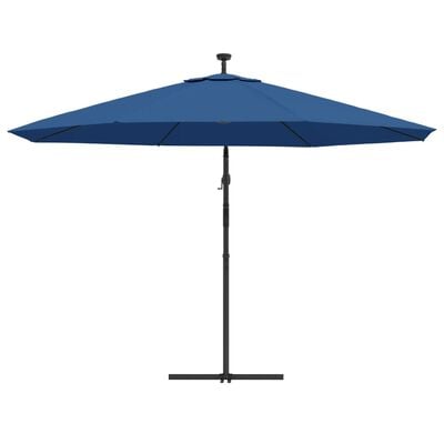vidaXL Градински чадър с чупещо рамо и LED осветление, лазурен, 350 см