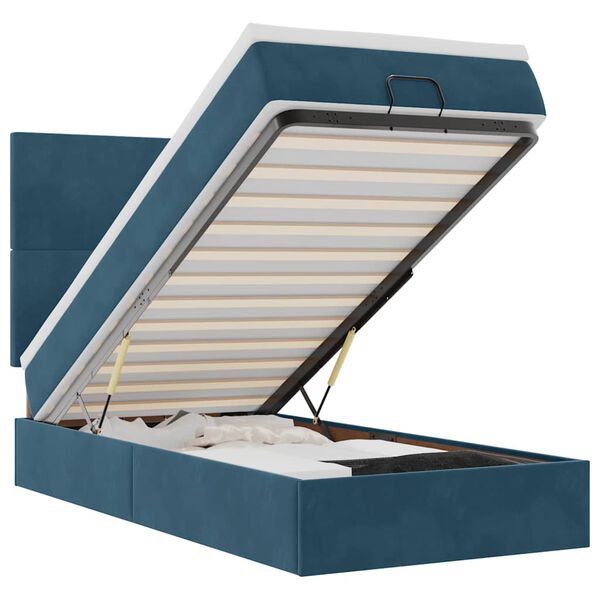 vidaXL Османска легло с матраци и LED, тъмносиньо, 80x200 см, кадифе