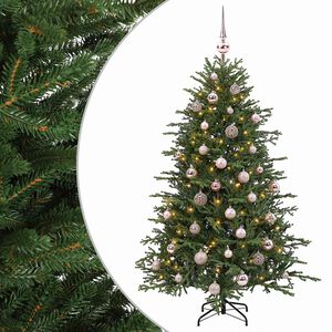 vidaXL Изкуствена коледна елха с топки 120 см 150 LED светодиода