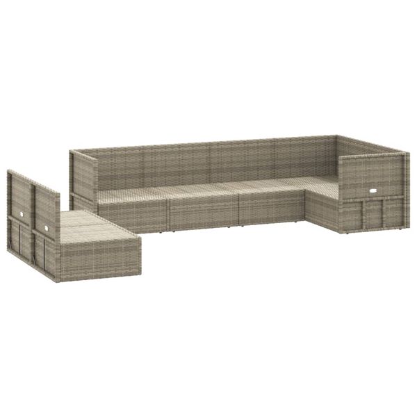 vidaXL Градински лаундж комплект с възглавници 7 части полиратан сив