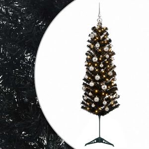 vidaXL Изкуствена тясна коледна елха с топка 150 см 150 LED светодиода