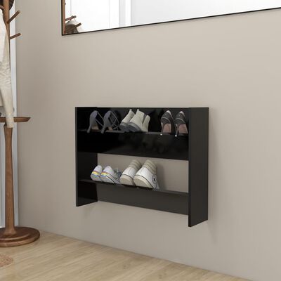 vidaXL Стенен шкаф за обувки, черен, 80x18x60 см, ПДЧ