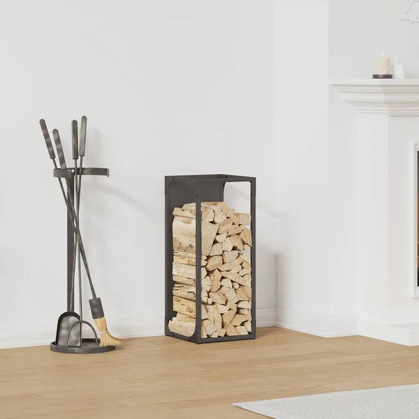 vidaXL Стойка за дърва за огрев черна 25x25x60 cm