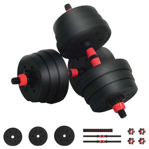 vidaXL 2-в-1 комплект дъмбели и щанга 20 кг Черен и Червен