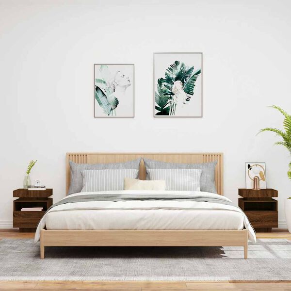 vidaXL Нощни шкафчета с LED осветление, 2 бр, кафяв дъб, 40x39x48,5 см