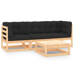 vidaXL Градински лаундж комплект, 4 части, с възглавници, масив бор