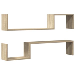 vidaXL Стенни рафтове, 2 бр, дъб сонома, 100x15x20 см, инженерно дърво