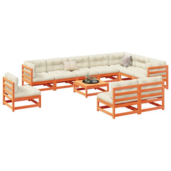 vidaXL Градински комплект диван от 11 части, восъчнокафяв, бор масив