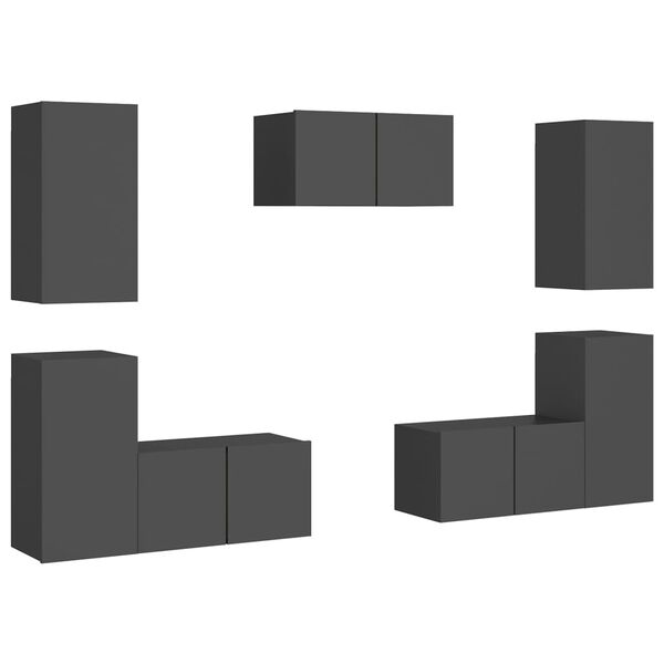 vidaXL Комплект ТВ шкафове от 7 части, сив, инженерно дърво