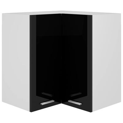 vidaXL Висящ ъглов шкаф, черен гланц, 57x57x60 см, ПДЧ